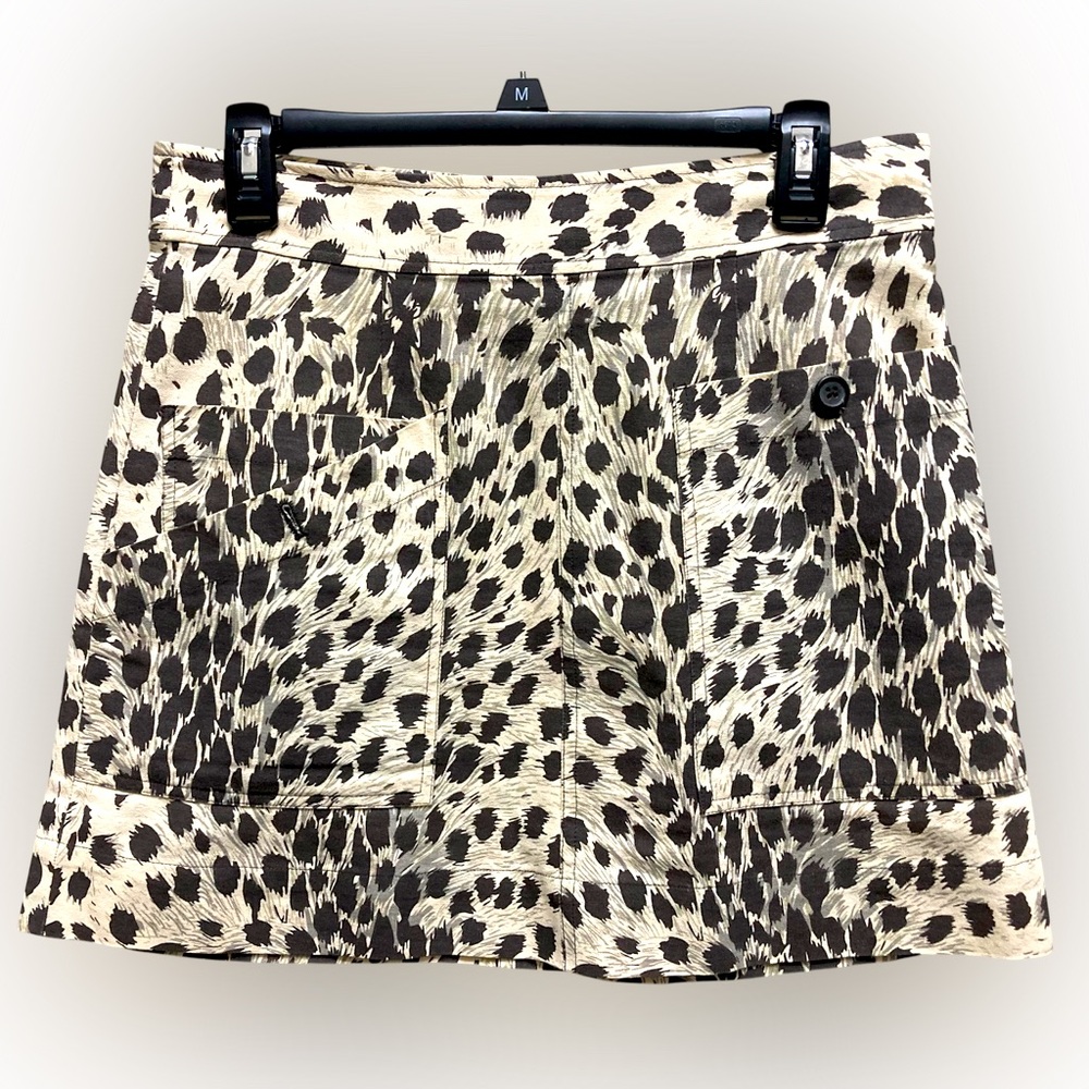 Sea New York Leopard Print A Line Patch Pocket Cotton Mini Skirt Sz 6